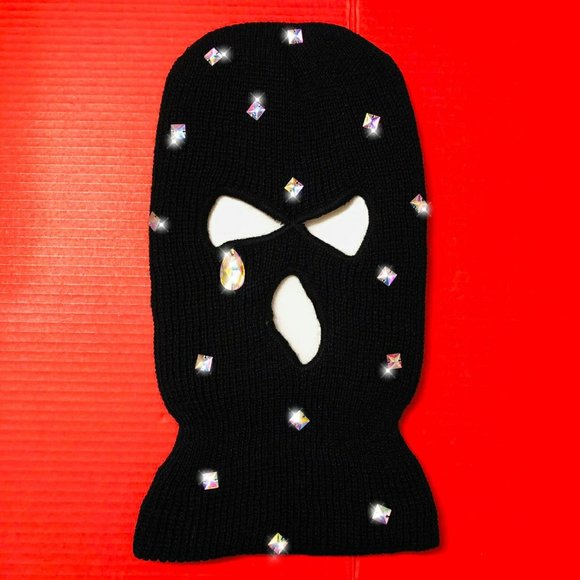 Accessories - Blinged out Rhinestones Cry Black Ski-mask Beanie